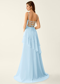 Fiorella Sky Blue Chiffon Ruffled A-line Prom Dress image2