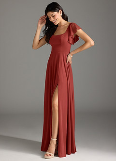 Azazie Bondi Bridesmaid Dresses Terracotta A-Line Ruched Mesh Dress image4