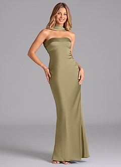 Azazie Lusinda Bridesmaid Dresses Moss Green Mermaid Strapless Stretch Satin Dress image3
