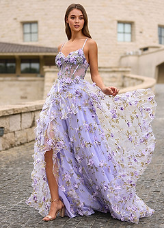 Elara Light Purple 3D Floral Prom Dress image3