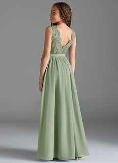 Azazie Elly Junior Abito A-Line in Chiffon Pizzo Verde Salvia image5
