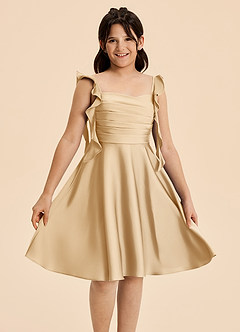Azazie Kira Junior A-Linie Gestreift Stretch-Satin Kleid Gold image3
