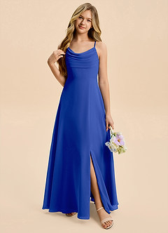 Azazie Gia Junior A-Linie Plissee Chiffon Kleid Königsblau image6