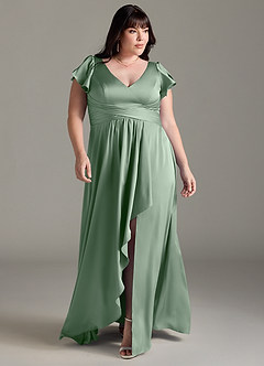 Azazie Omari Bridesmaid Dresses Matcha A-Line Stretch Satin Dress image7
