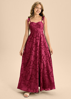 Azazie Rosey Junior Burgundy A-Line Sweetheart Neckline Floral Burnout Dress image5