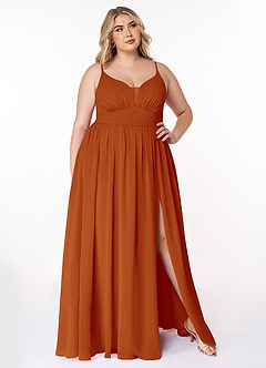 Azazie Rayna Bridesmaid Dresses Paprika A-Line V-Neck Pleated Chiffon Dress image7