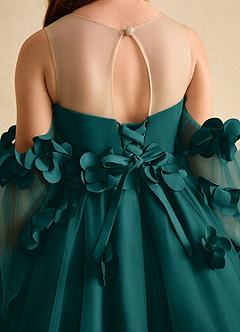 Azazie Karrie Flower Girl Dresses Peacock A-Line with Sleeves Tulle Dress image8
