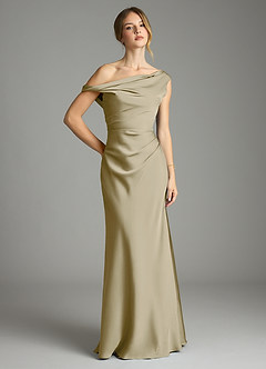 Azazie Emerson Bridesmaid Dresses Moss Green Mermaid Off the Shoulder Stretch Satin Dress image1
