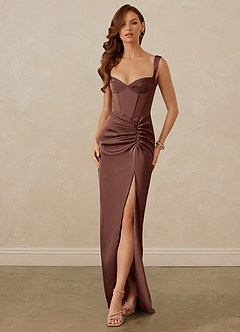 Christian Siriano Bridal for Azazie 1017 Bridesmaid Dresses Espresso Sheath Sweetheart Neckline Stretch Satin Dress image1