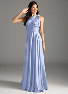 Azazie Charlize Robes de demoiselle d'honneur Robe Trapèze en Satin extensible Ue épaule Eis image1