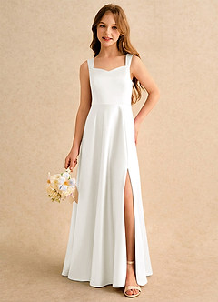 Azazie Makani Girls Formal Jurken voor bloemenmeisjes A-Lijn Jurk van Mat Satijn Sweetheart Halslijn Ivoor image1