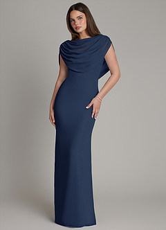 Azazie Hadley Robes de demoiselle d'honneur Robe Sirène en Mousseline de soie Plissée Bleu Marine Foncé image2