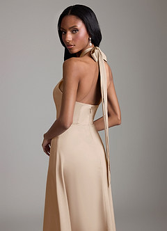 Azazie Tracie Bridesmaid Dresses Taupe A-Line Side Slit Stretch Satin Dress image6