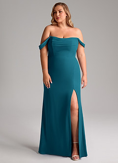 Azazie Saige Jurken voor bruidsmeisjes Converteerbaar Jurk van Chiffon met A-Lijn Off the Shoulder Inkt Blauw image10