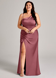 Azazie Madelyn Bridesmaid Dresses Desert Rose Mermaid One Shoulder Stretch Satin Convertible Dress image15