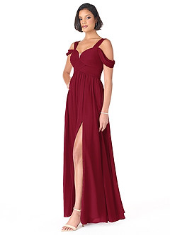 Azazie Lianne Bridesmaid Dresses Burgundy A-Line Off the Shoulder Chiffon Dress image3