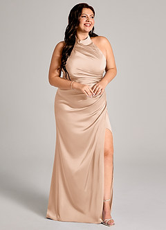 Azazie Jemma Brautjungfernkleider Etui Plissee Stretch-Satin Kleid Englisches Rosa image17