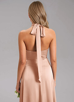 Azazie Tracie Bridesmaid Dresses Rose Gold A-Line Side Slit Stretch Satin Dress image7