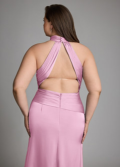 Azazie Gracelynn Bridesmaid Dresses Candy Pink Sheath Pleated Stretch Satin Dress image6