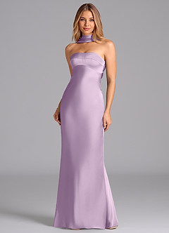 Azazie Lusinda Bridesmaid Dresses Frosted Lilac Mermaid Strapless Stretch Satin Dress image4