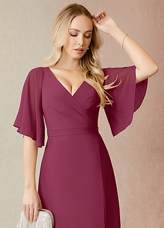 Azazie Cierra Bridesmaid Dresses Mulberry A-Line V-Neck Chiffon Dress image6