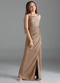 Azazie Leonis Junior Linia A Pofałdowany Satyna elastyczna Długość podłogi Młodsza druhna Sukienka image3