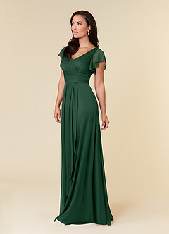 Azazie Reneya Mother of the Bride Dresses Dark Green A-Line Pleated Mesh Dress image2