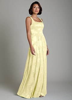 Azazie Persia Robes de demoiselle d'honneur Robe Trapèze en Jacquard floral dévoré Corset Sorbet Citron image6