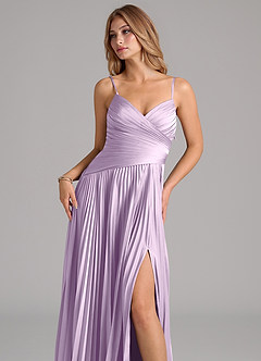 Azazie Vini Jurken voor bruidsmeisjes Jurk van Stretch Satijn met A-Lijn Geplooid Frosted Lila image2