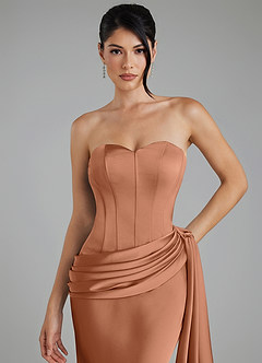 Azazie Draya Abiti da Damigella Abito Sirena in Raso Elasticizzato Senza Spalline Bronzo image8
