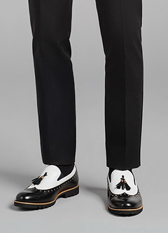 front Men's Mixed Leather Tassel Studded Loafers