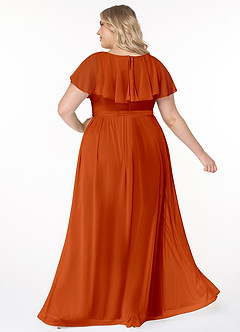 Azazie Jael Bridesmaid Dresses Paprika A-Line V-Neck Mesh Dress image10