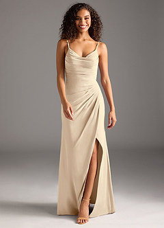 Azazie Deandra Bridesmaid Dresses Champagne Mermaid Pleated Chiffon Dress image5