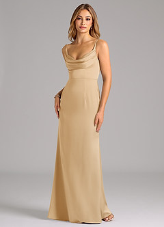 Azazie Aimee Bridesmaid Dresses Gold A-Line Sweetheart Neckline Stretch Satin Dress image1