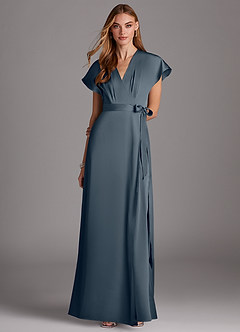 Azazie Nico Bridesmaid Dresses Twilight A-Line V-Neck Stretch Satin Dress image1