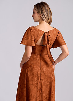 Azazie Kimber Bridesmaid Dresses Burnt Orange A-Line with Pockets Floral Burnout Dress image2