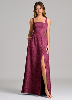 Azazie Debra Bridesmaid Dresses Mulberry A-Line with Pockets Floral Burnout Dress image5
