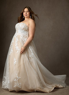 Azazie Keri Wedding Dresses Diamond White Nude Ball-Gown Strapless Lace Dress image15