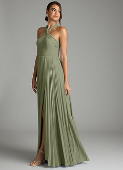 Azazie Afra At-home Try On Dresses Burgundy A-Line Pleated Chiffon Dress image4