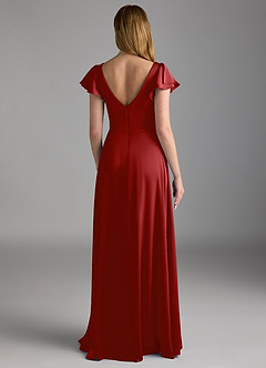 Azazie Omari Bridesmaid Dresses Pomegranate A-Line Stretch Satin Dress image2