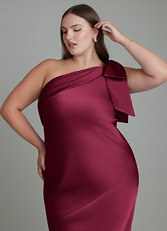 Azazie Yuanna Bridesmaid Dresses Burgundy Mermaid One Shoulder Stretch Satin Dress image10