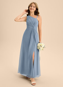 Azazie Brooke Junior Dusty Blue A-Line Side Slit Chiffon Dress image1