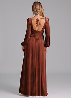 Azazie Norah Bridesmaid Dresses Terracotta A-Line Long Sleeve Velvet Dress image6