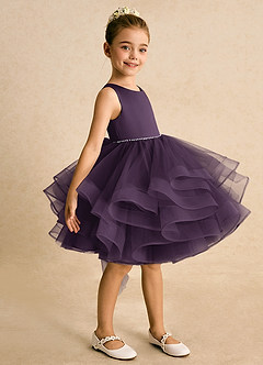 Azazie Tinie Flower Girl Dresses Plum Ball-Gown Bow Tulle Dress image4