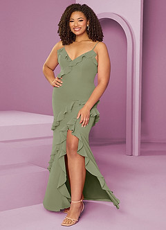 Barbie ♥ Azazie Bridesmaid Dresses Pistachio Sheath Chiffon Dress image11