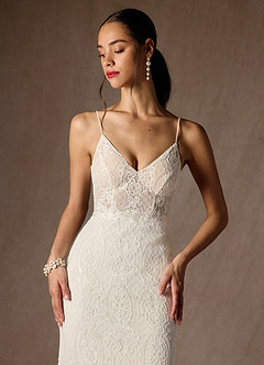 Azazie Lianna Wedding Dresses Diamond White Champagne Mermaid Lace Dress image5