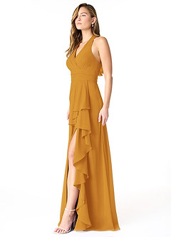 Azazie Aviv Bridesmaid Dresses Butterscotch A-Line Pleated Chiffon Dress image3