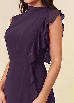 Azazie Narine Mother of the Bride Dresses Plum A-Line High Neckline Pleated Chiffon Dress image6