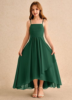 Azazie Twilight Dance Girls Formal Blumenmädchenkleider A-Linie Plissee Chiffon Kleid Dunkelgrün image6