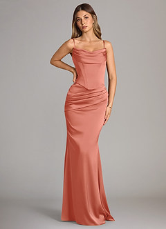 Azazie Sorrel Brautjungfernkleider Wandelbar Meerjungfrau-Linie Schulterfrei Stretch-Satin Kleid Lachsrosa image7